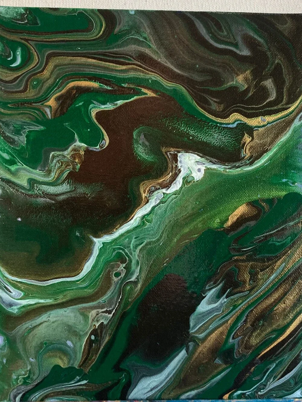 Abstract Fluid Pour Painting Green Gold Acrylic 8